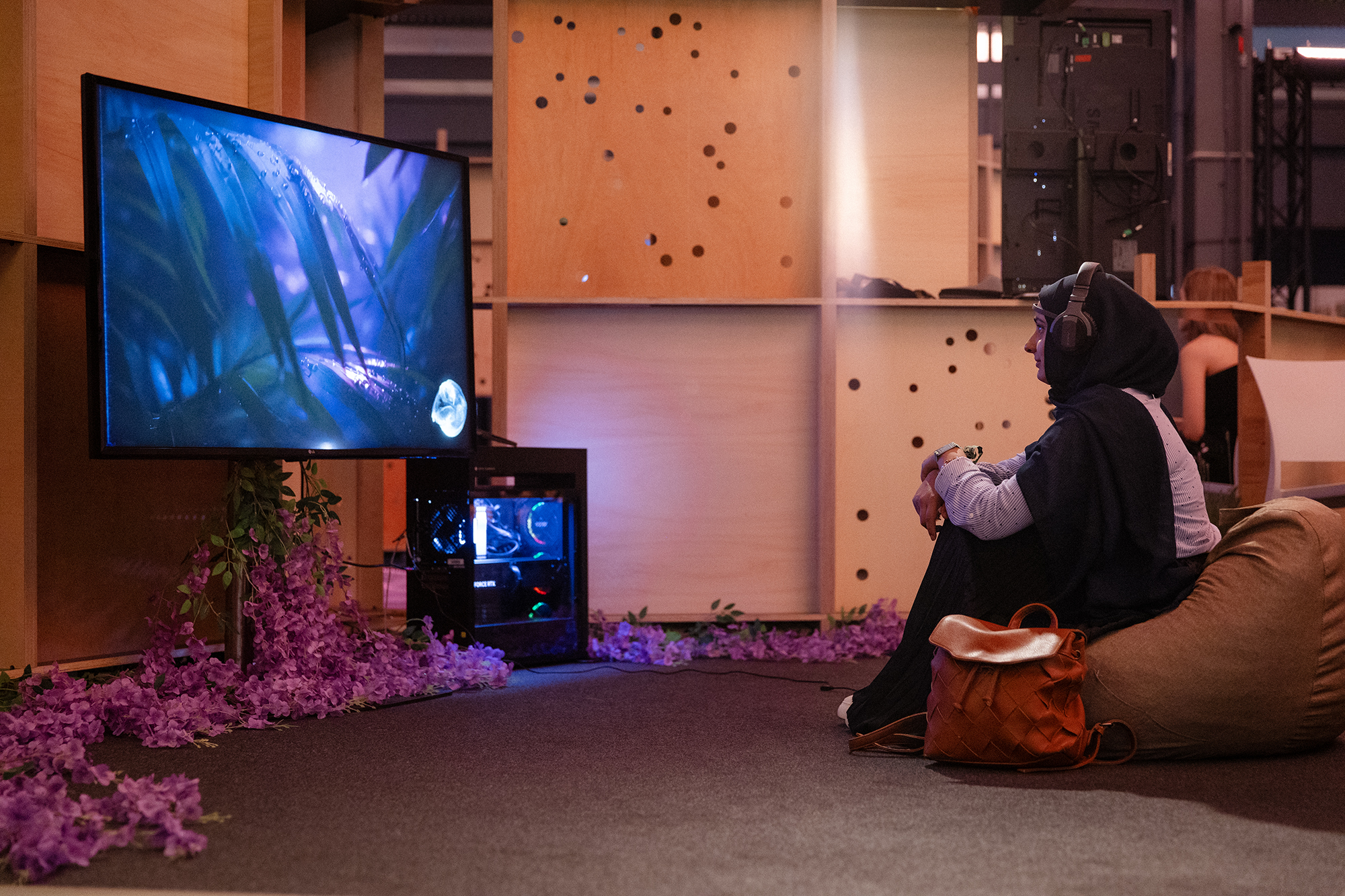 A visitor watching Protopica inside the Sónar+D installation in Barcelona